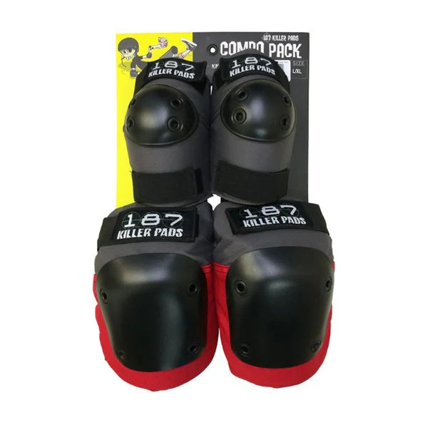 187 Killer Pads - Knee & Elbow Pad Combo Pack Grey/Red