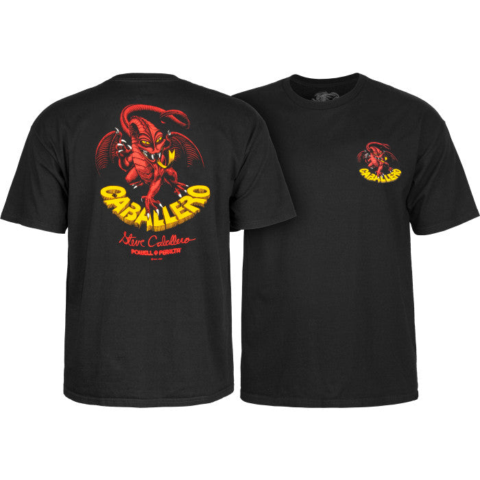 Font and back of shirt with Caballero dragon