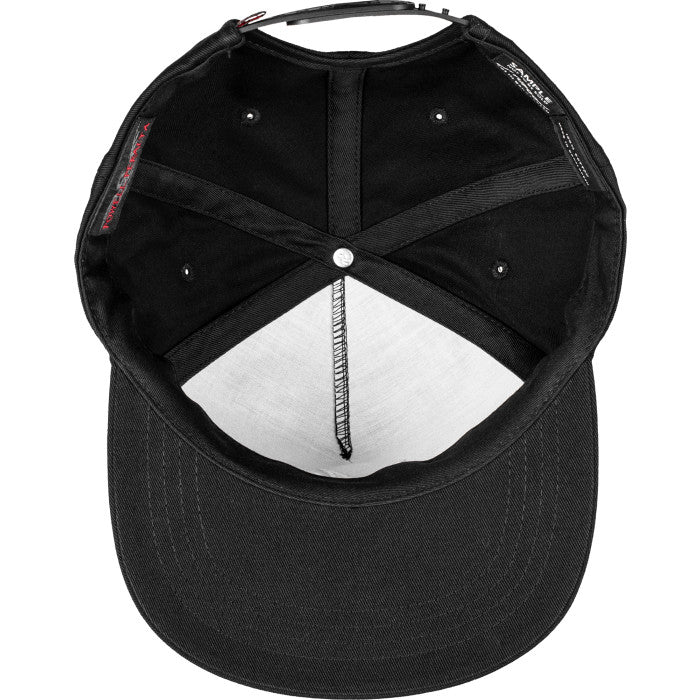 Inside Black snap back cap with Vato Rat embroidered