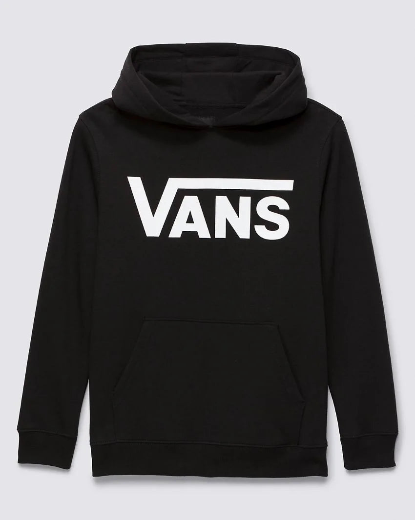 Kids classic pullover hoodie by Vans, black in color with the Vans logo screenprinted on the front.