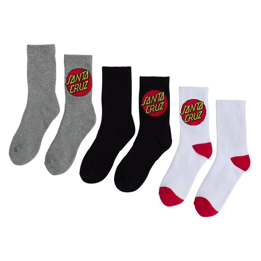 Santa Cruz - Cruz Youth Socks 4 Pack Assorted (White, Black and Grey)
