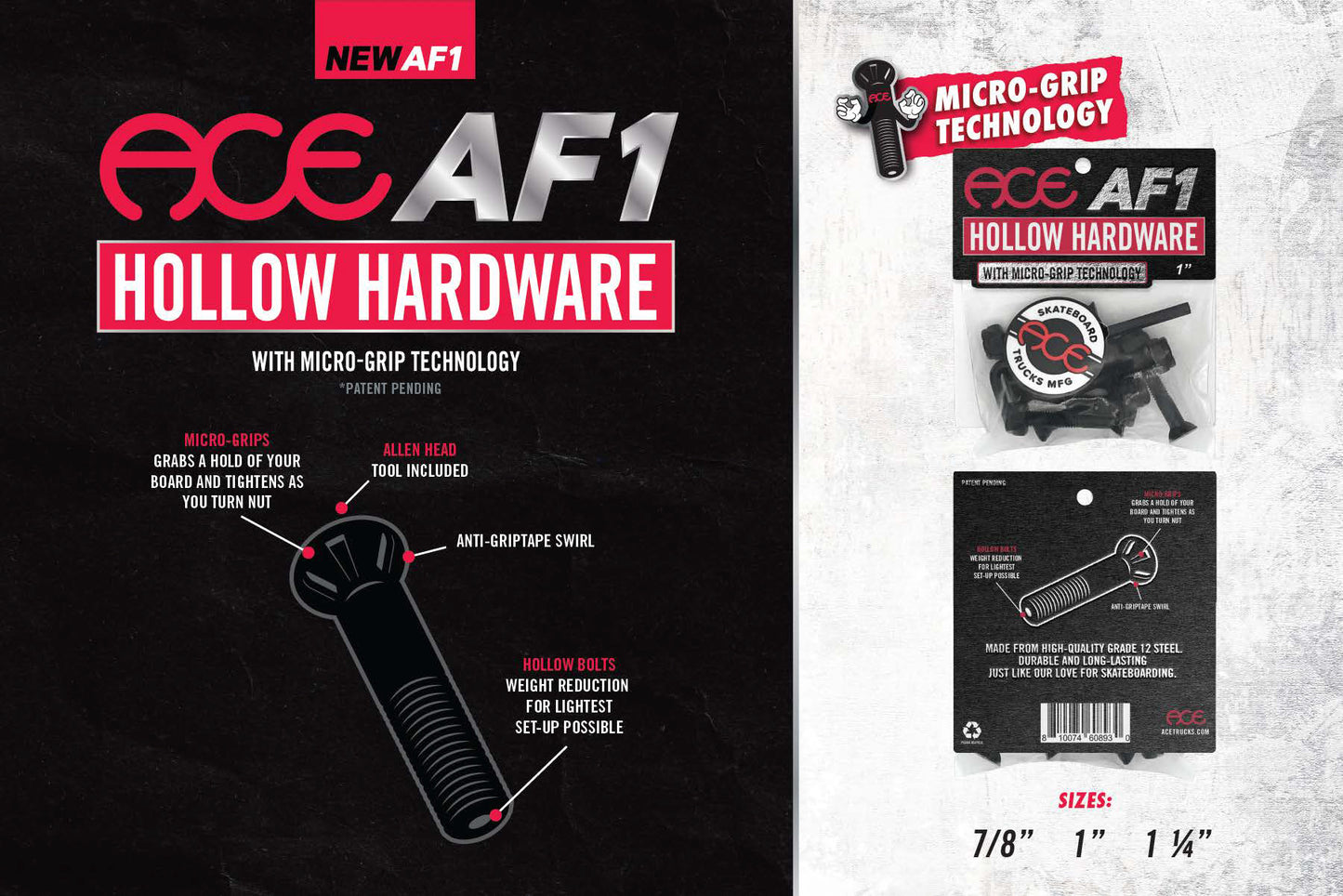 Ace - AF1 Hollow Bolts w/Grippers Allen Black