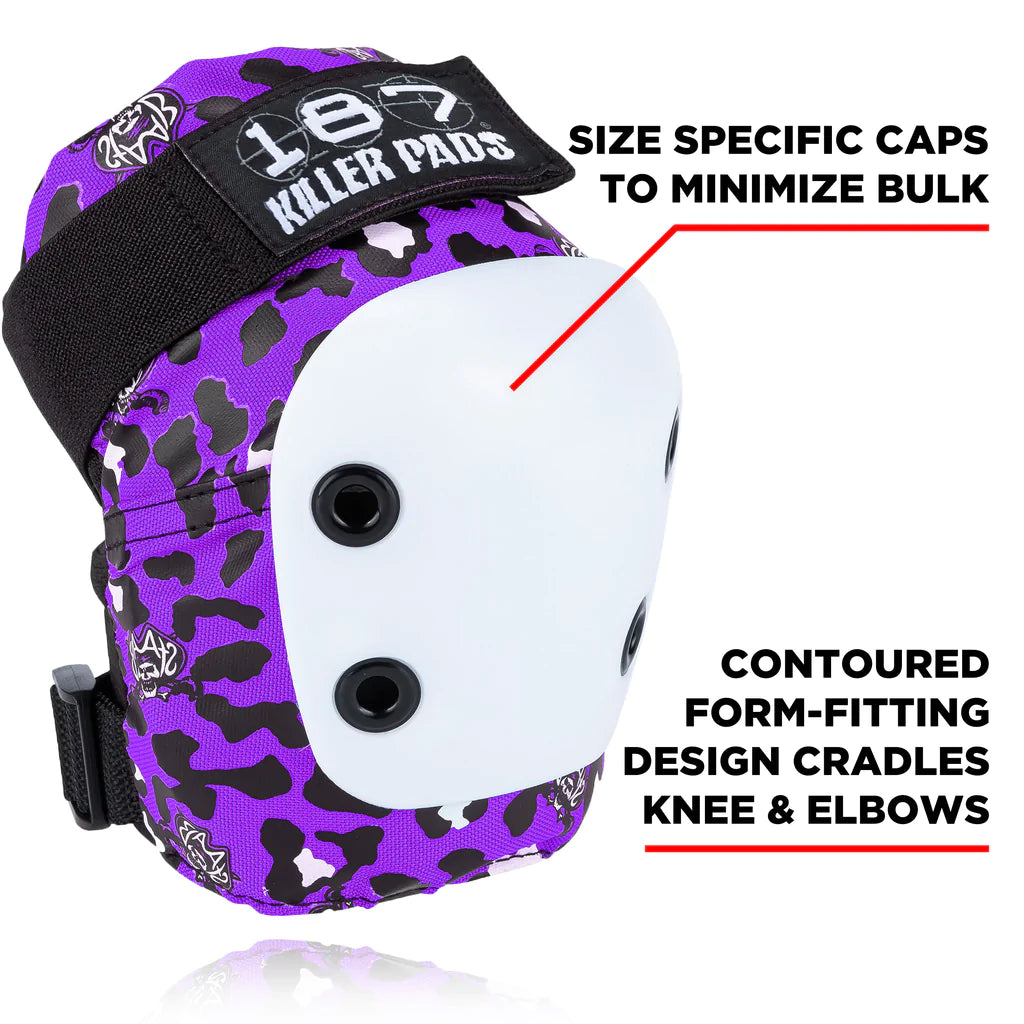 187 Killer Pads Junior 6 Pack Staab Purple knee pad with info  