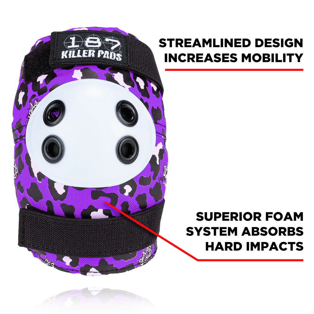 187 Killer Pads Junior 6 Pack Staab Purple elbow pad with info  