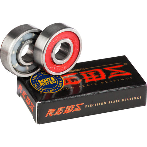 Bones Reds bearings 2 pack packet and front and back view of bearing
