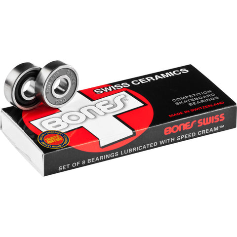 Bones Swiss Ceramic bearings packet and front and back view of bearing