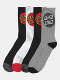 Santa Cruz - Cruz Youth Socks 4 Pack Assorted (White, Black and Grey)