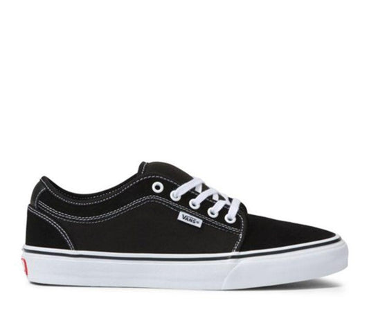 Vans Skate Chukka Low skate shoes in black and white color, featuring a low-top design, lace-up closure.